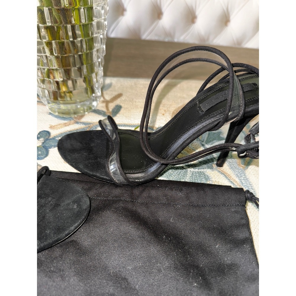 Alexander Wang Atalya‎ Black Suede Sandals Clear Strap Heels Size 38 - Picture 3 of 10